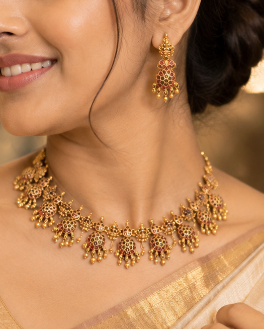 Antique Gold Ruby and Emerald Choker Necklace Set | OG10