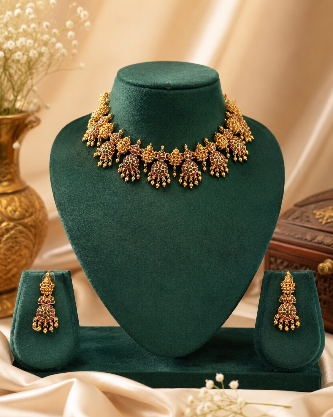 Antique Gold Ruby and Emerald Choker Necklace Set | OG10
