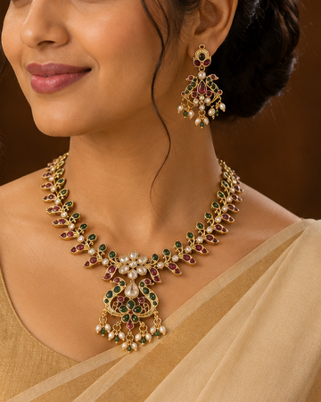 Gold Ruby Emerald Polki Kundan Teardrop Choker Necklace Set | OLT48