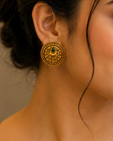 Antique Gold Round Disc Stud Earrings | SITA2528