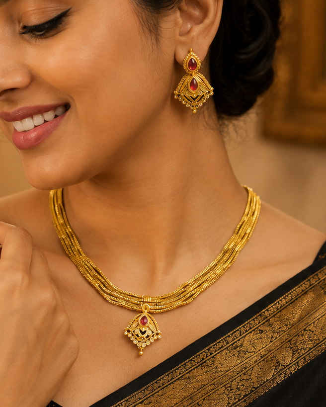Multi-Strand Gold Box Chain Necklace Set | OLDZN10
