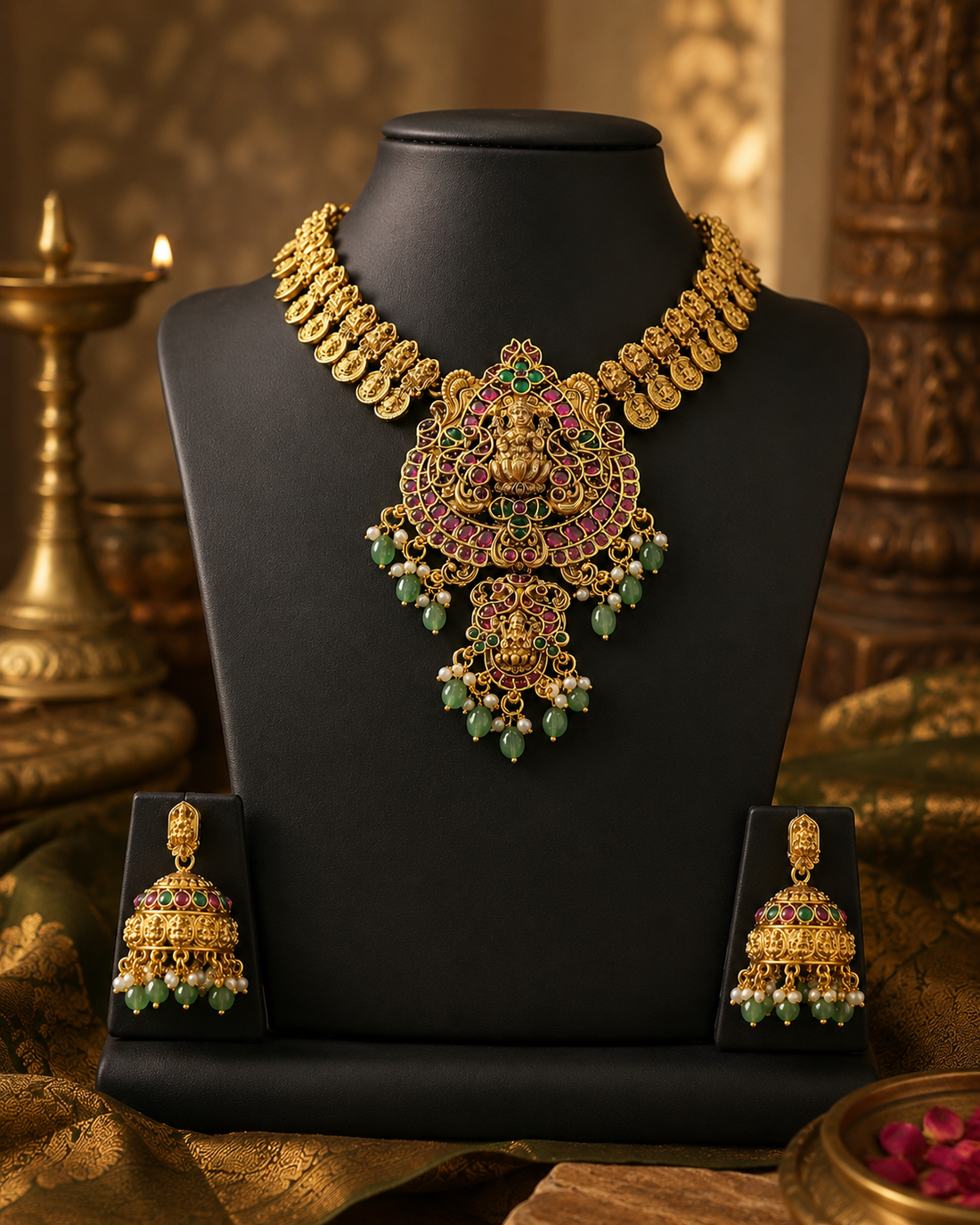 Antique Gold Lakshmi Temple Coin Necklace Set | ONK268