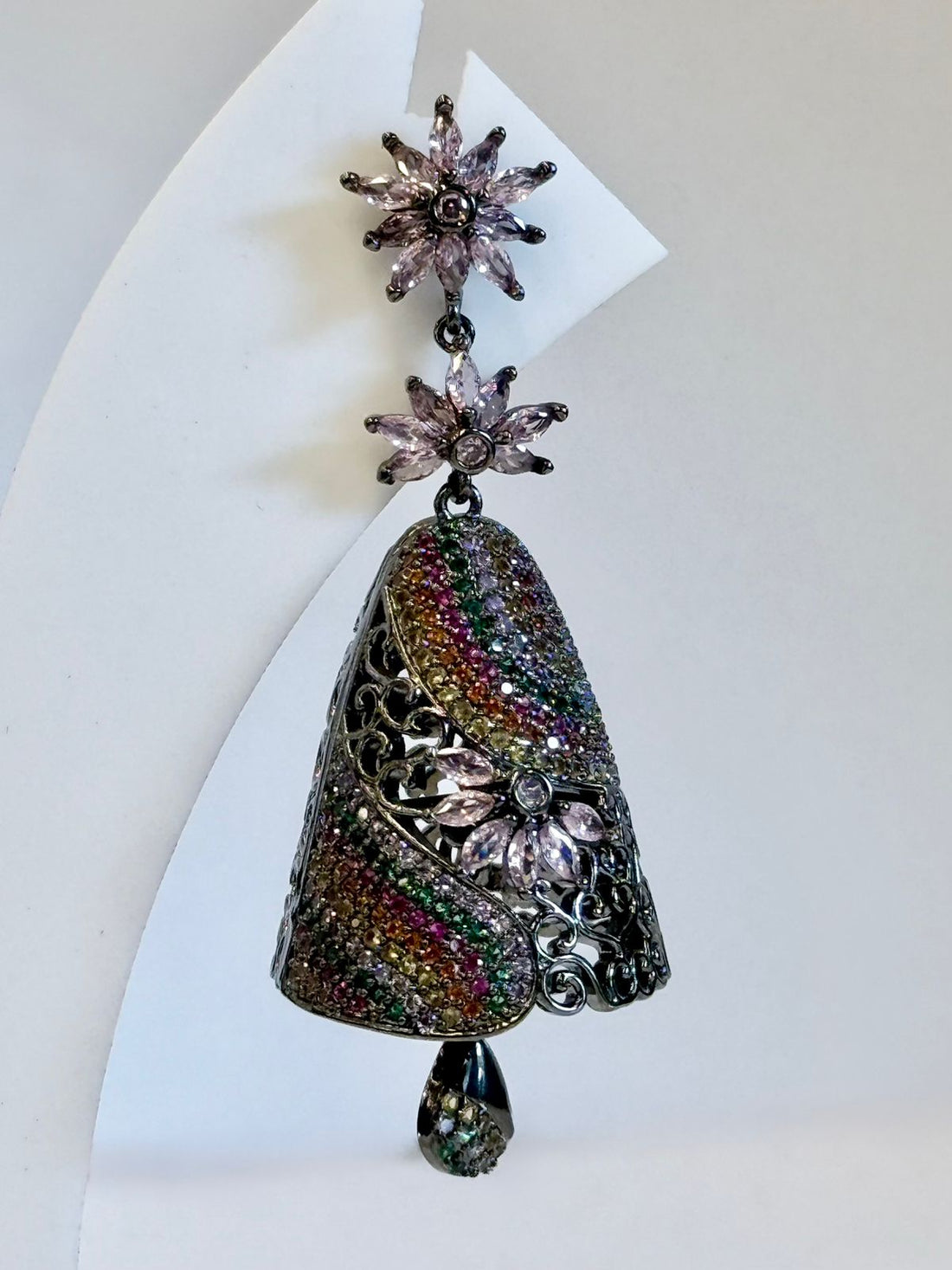 Pink Floral Multicolor Stone Oxidised Dangle Earrings for Women,llb648