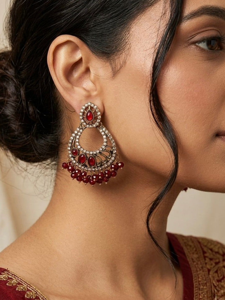 Ruby Red Chandbali Earrings | llb0118
