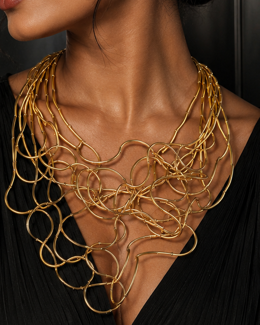 Gold Wire Multi-Strand Statement Necklace | S24120314