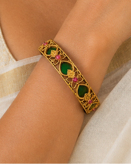 Gold Emerald Marquise Kemp Bangle -Pattern 2 | ONK123