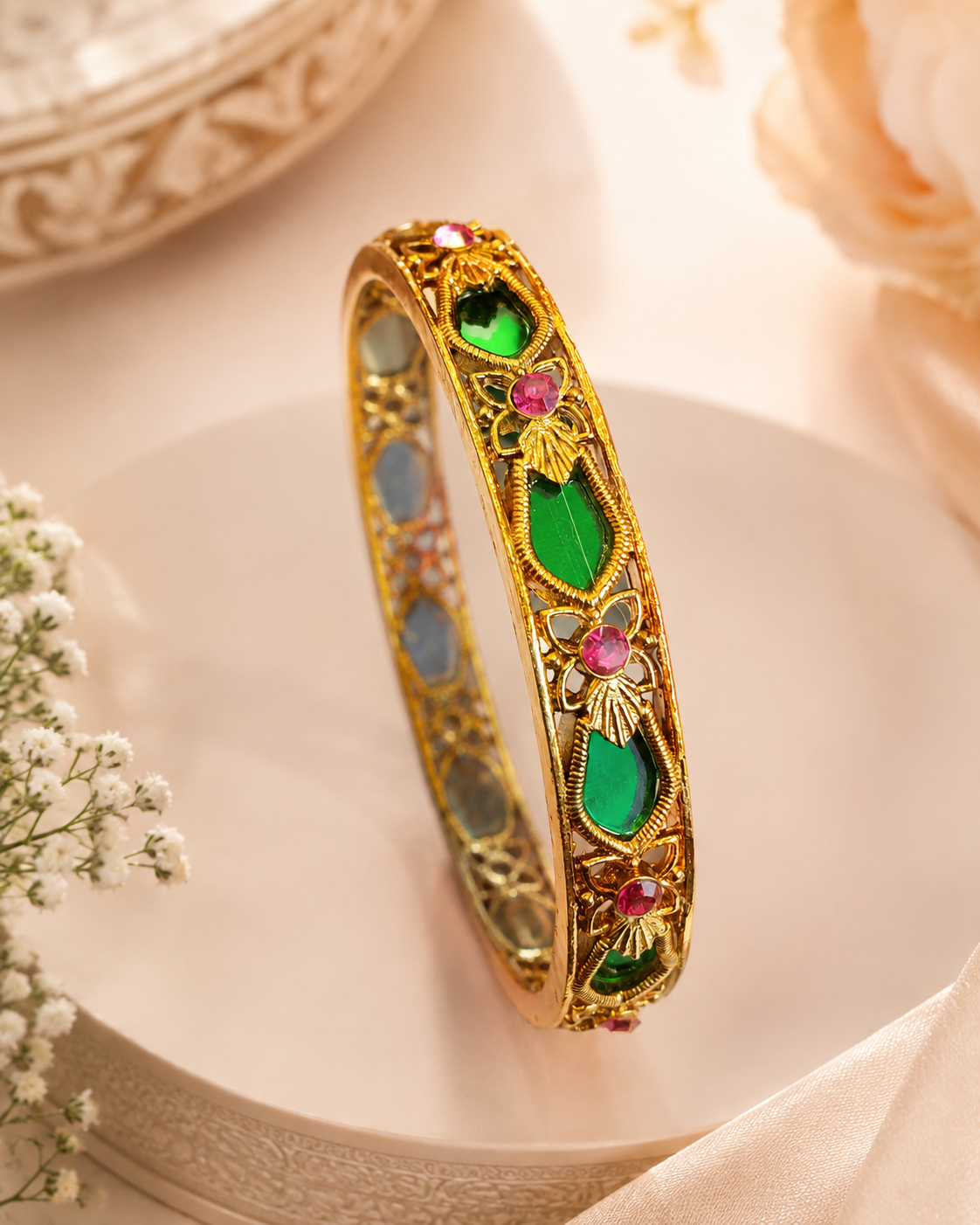 Gold Emerald Marquise Kemp Bangle- Pattern 4 | ONK123