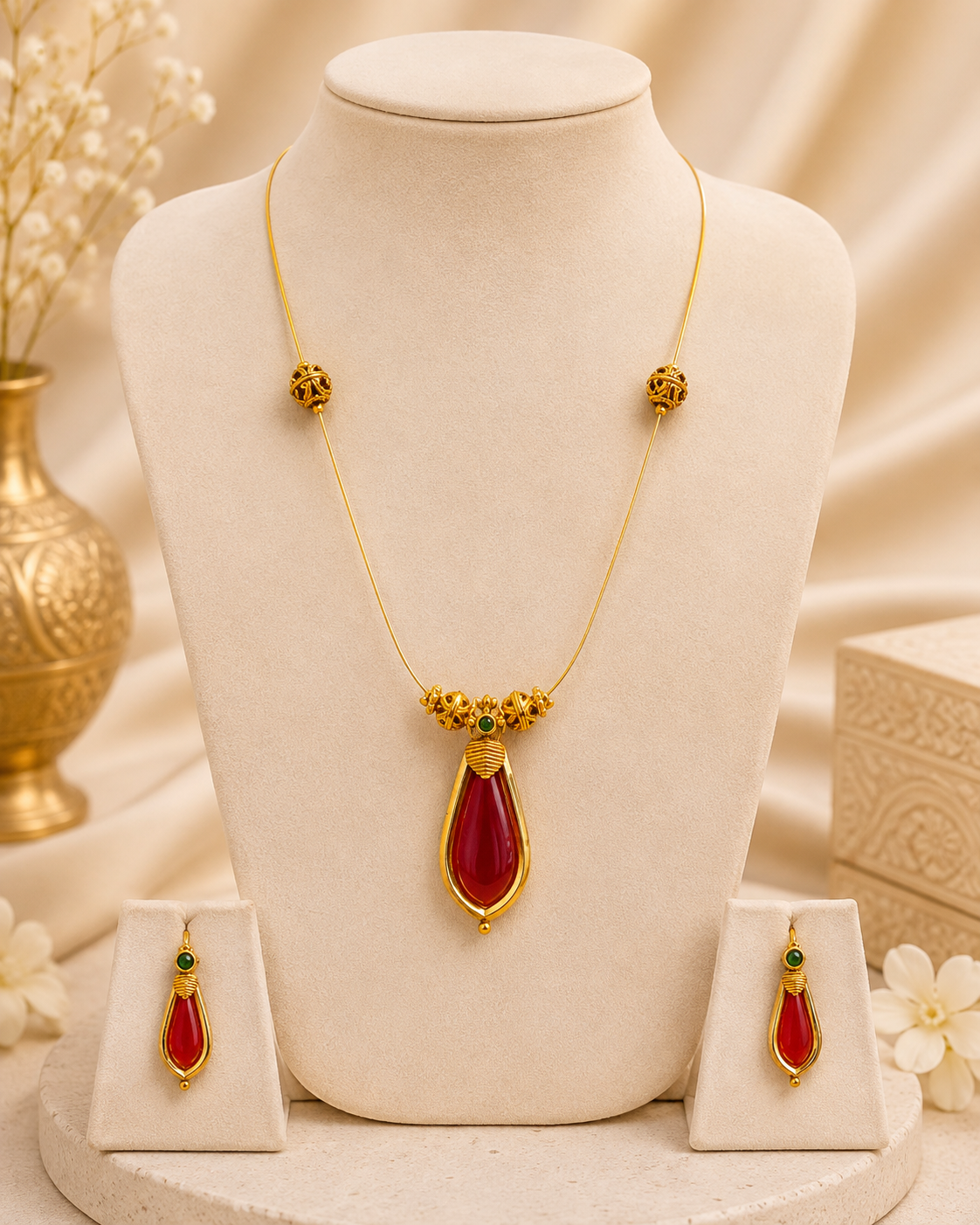 Gold Emerald Invisible  Necklace Set | ONK1