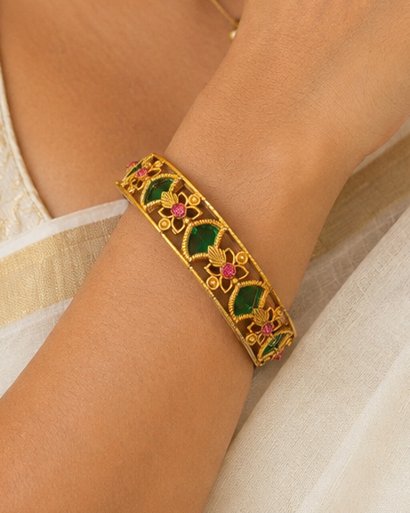 Gold Emerald Arch Kemp Mirror Bangle-Pattern 1 | ONK123