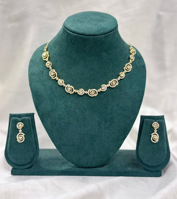 Elegant Gold Finish Spiral Design Necklace Set with Diamond Look Stones,llb427