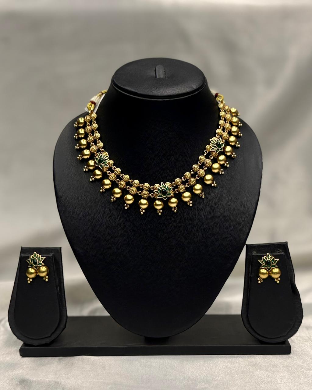 Handcrafted Mehendi Green Lotus Necklace Set,llb306