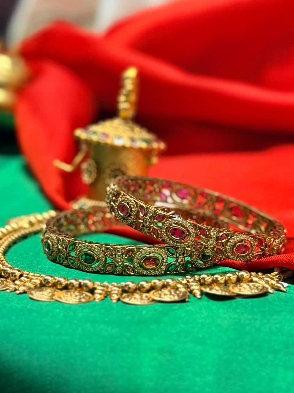 Antique Gold Bangles with Multicolor Stone,llb407