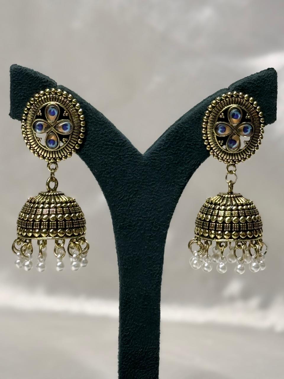 Gold Plated Traditional Jhumka Earrings with Pearl Drops,llb603