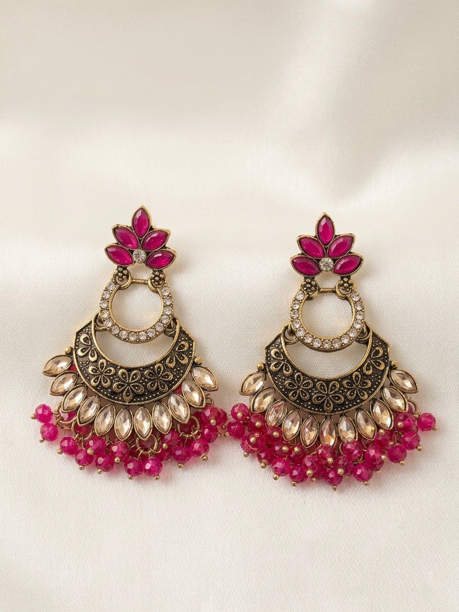 Pink Floral Chandbali Earrings |llb0120