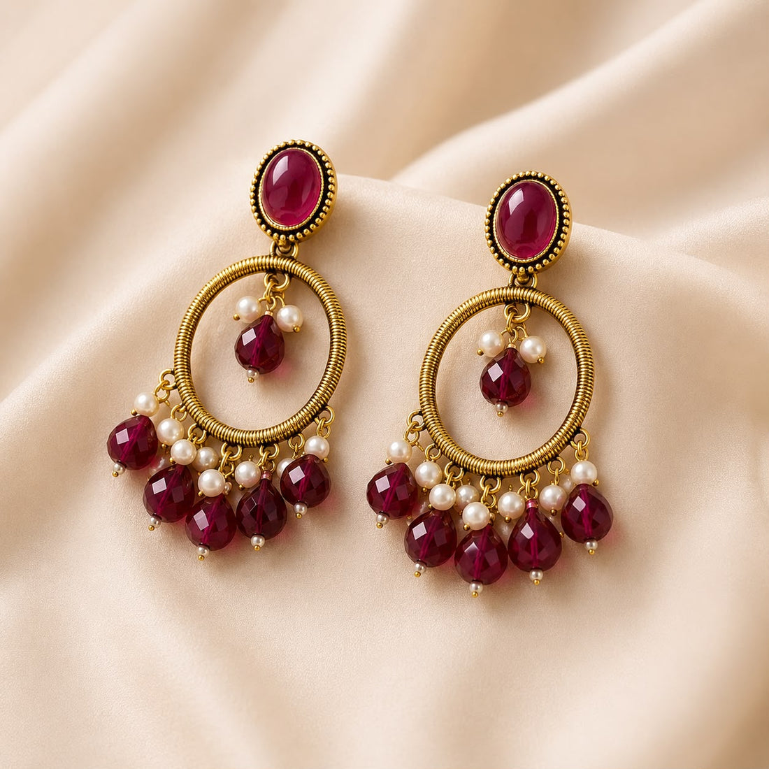 Black Onyx & Pearl Chandbali Earrings | llb0155