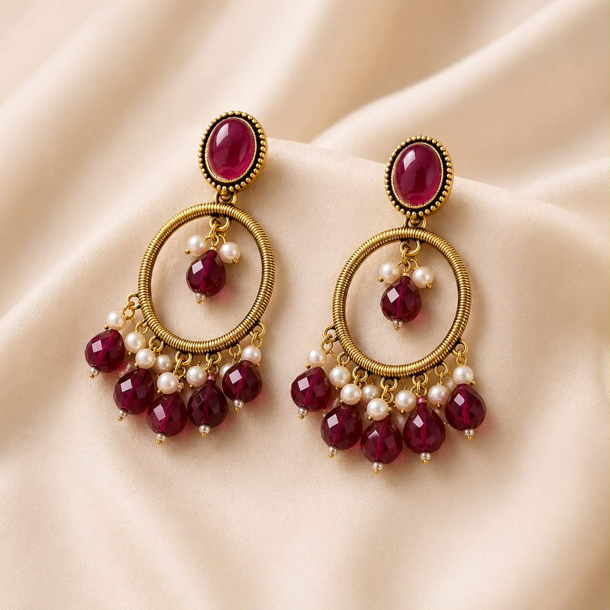 Black Onyx & Pearl Chandbali Earrings | llb0155