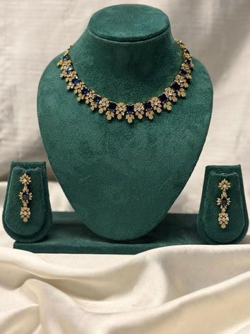 Royal Blue Stone Floral Necklace Set | Premium Gold-Plated Jewellery,330