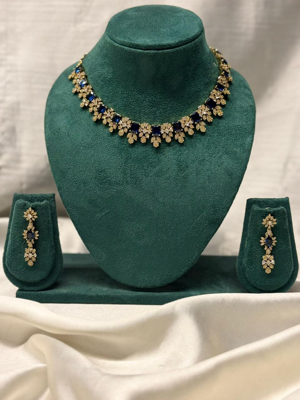 Royal Blue Stone Floral Necklace Set | Premium Gold-Plated Jewellery,330
