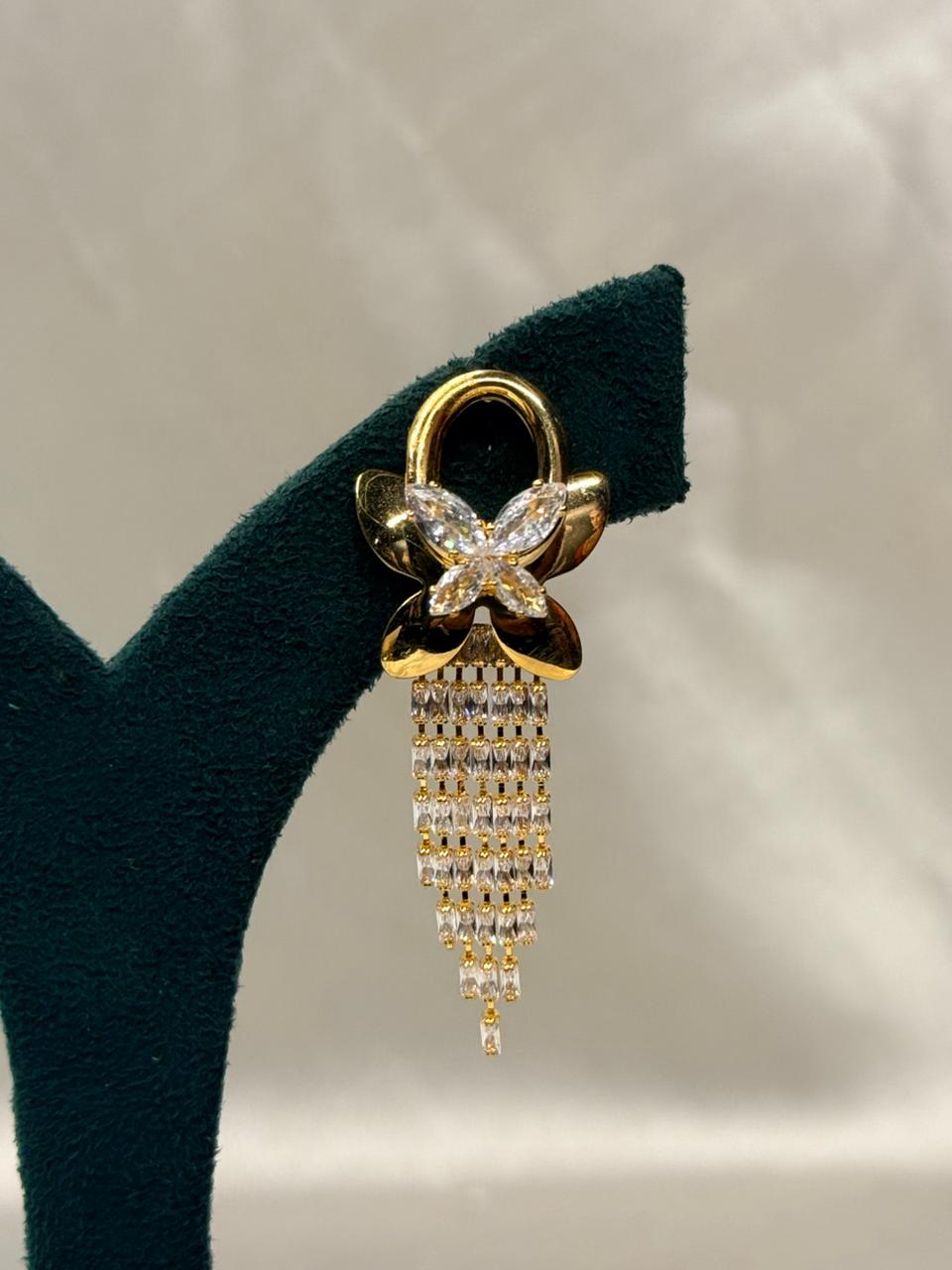 Gold Flower Drop Earrings with Crystal Tassels ,llb705