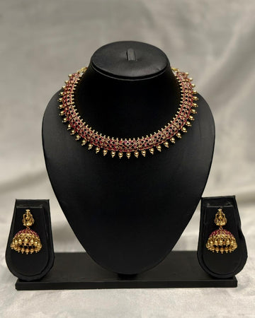Ruby Bridal Necklace Set with Jhumka Earrings,LLB303