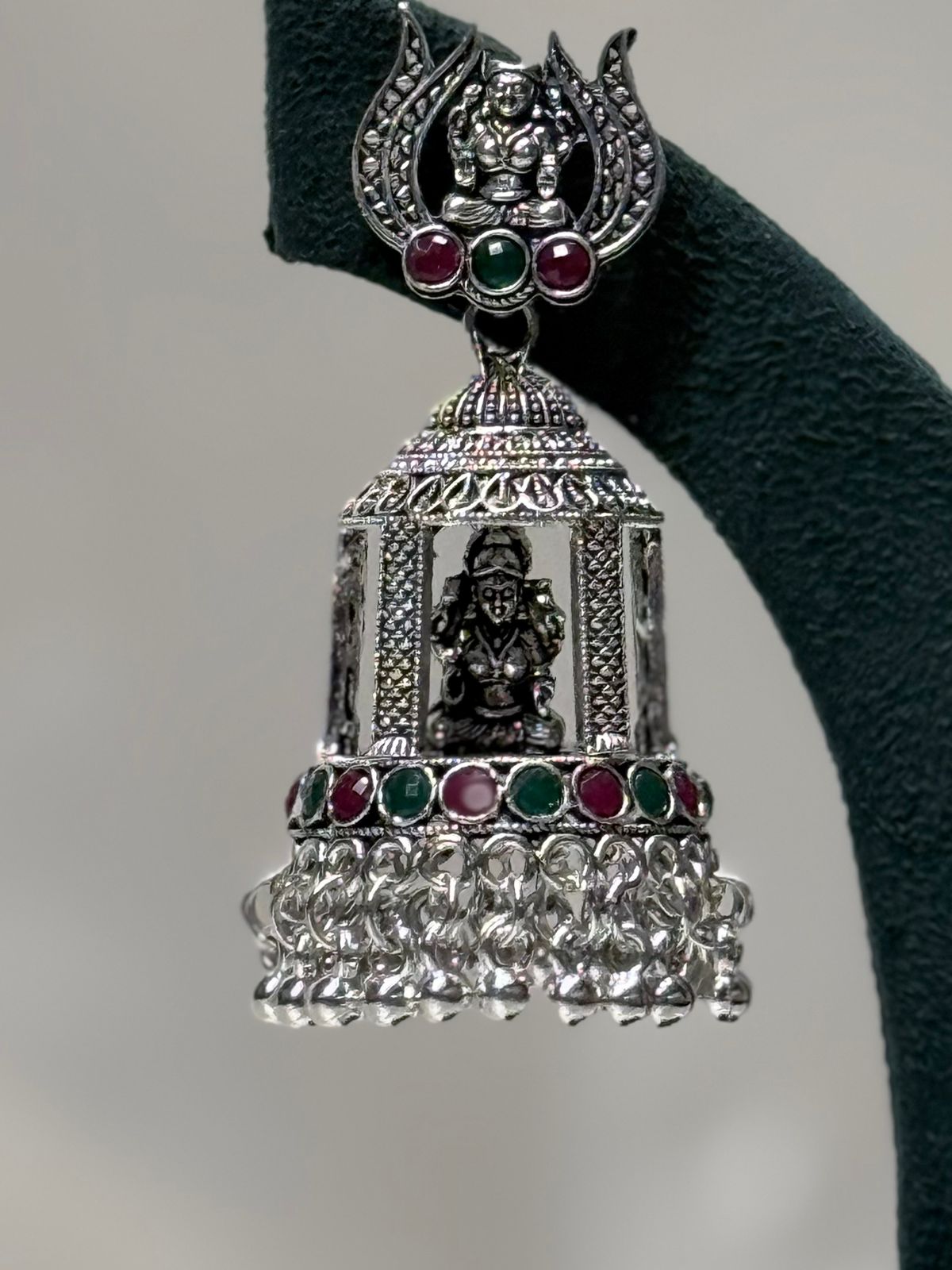 Oxidised Silver Lakshmi Jhumka Earrings with Ruby,llb600