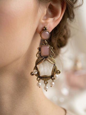 Rose Pink Stone & Pearl Drops | llb038