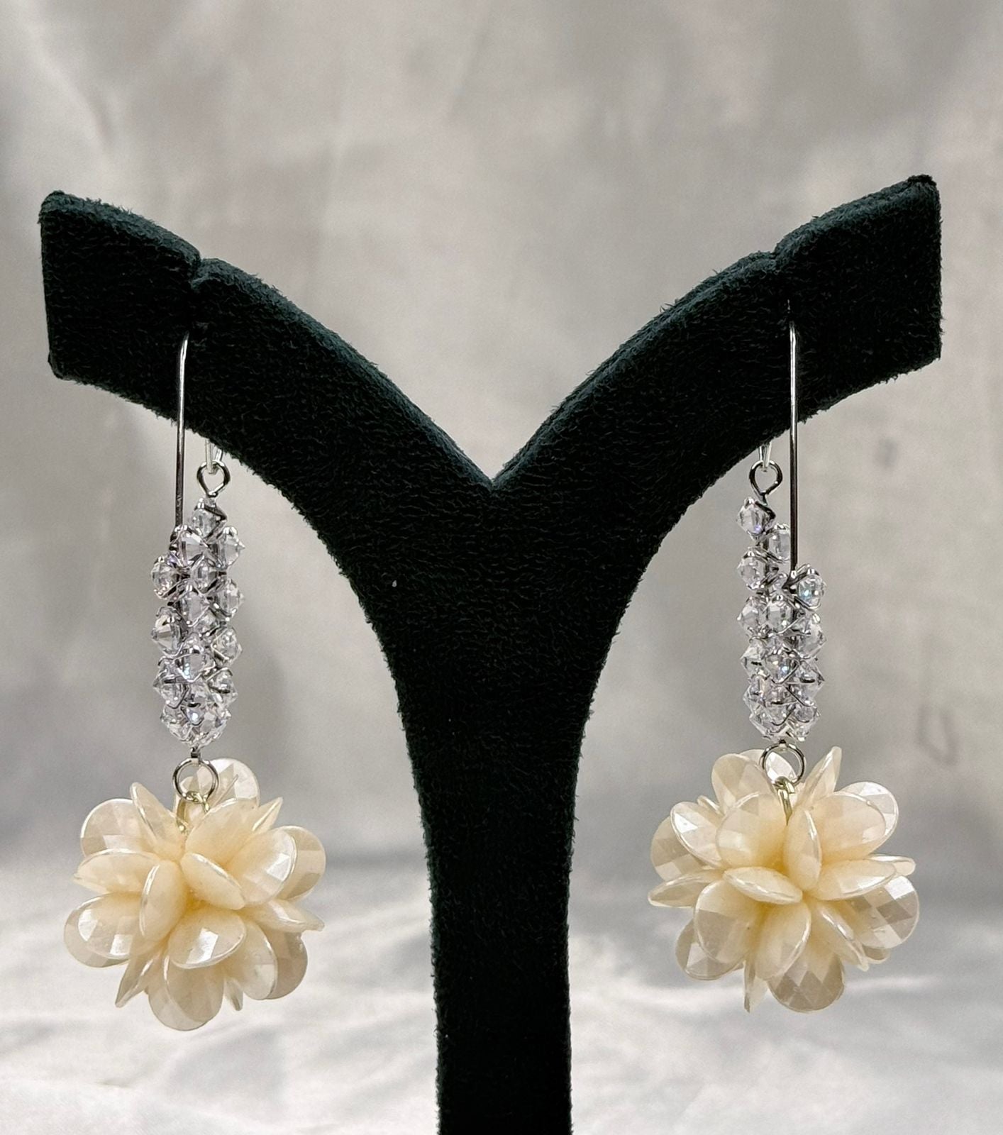 Crystal Hoop Earrings with Floral Drop Charm ,llb557