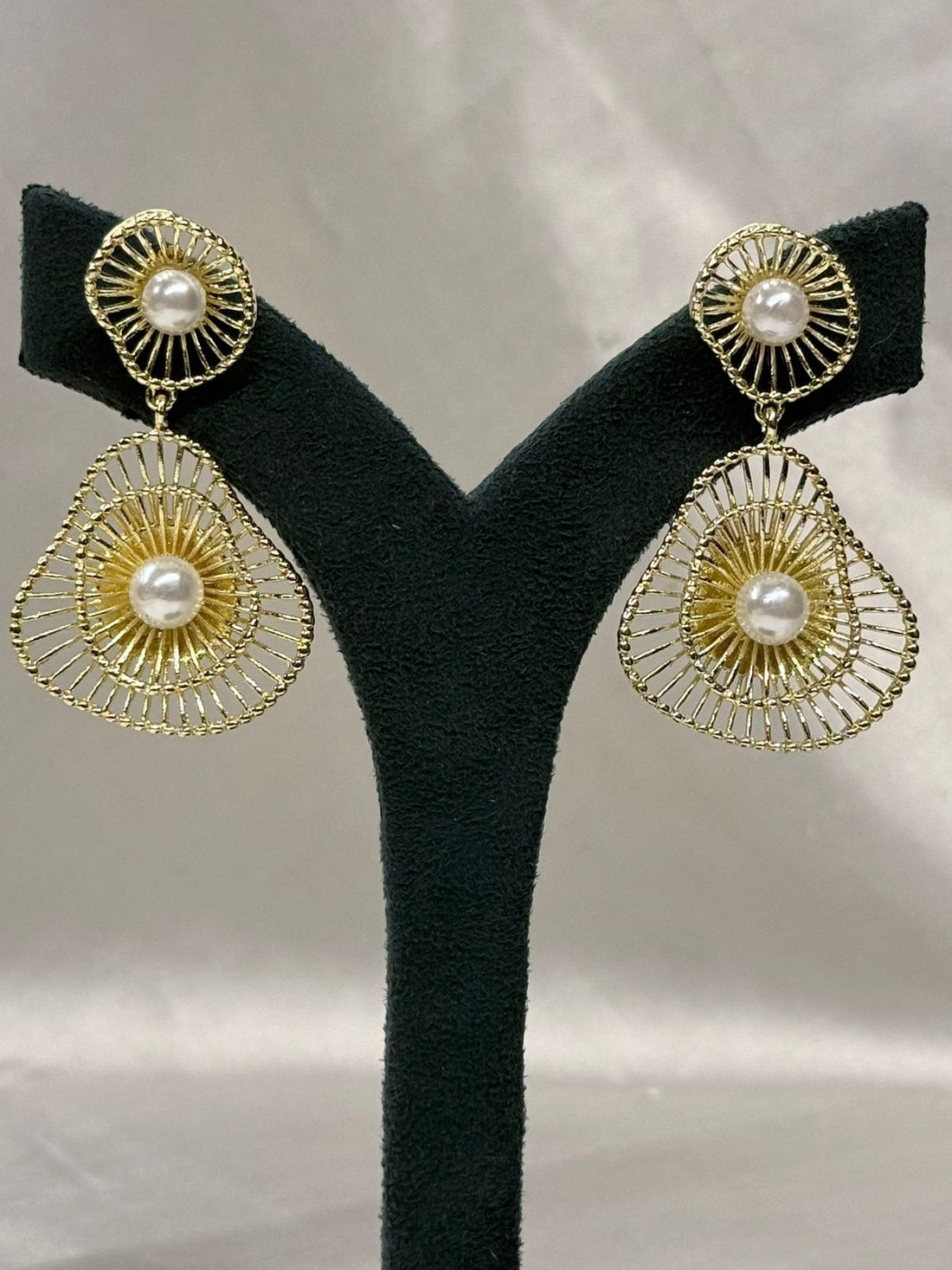 Gold Pearl Filigree Drop Earrings,llb712