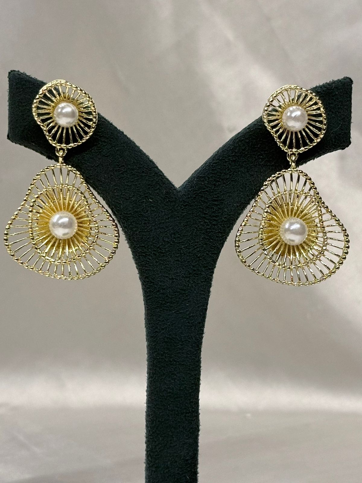 Gold Pearl Filigree Drop Earrings,llb712
