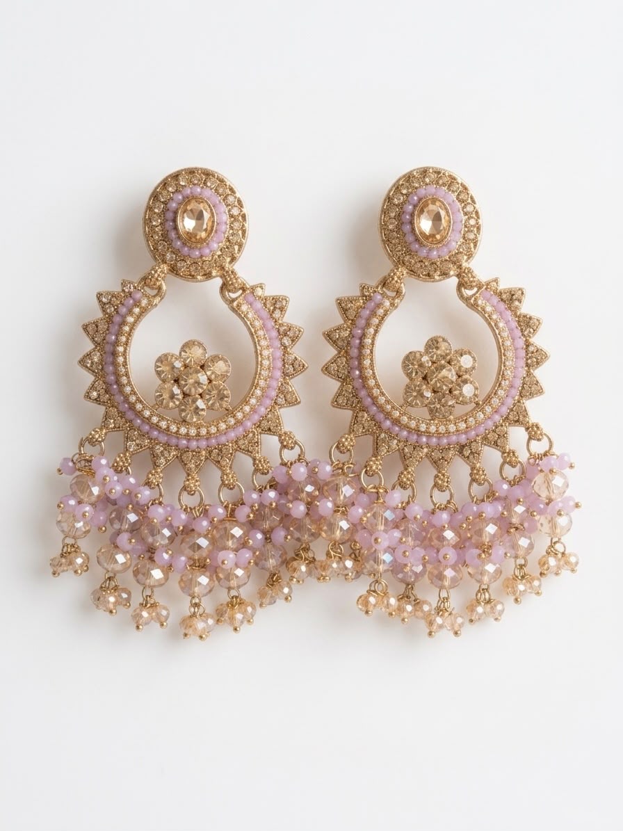 Lavender Gold Chand Bali Earrings | llb0151