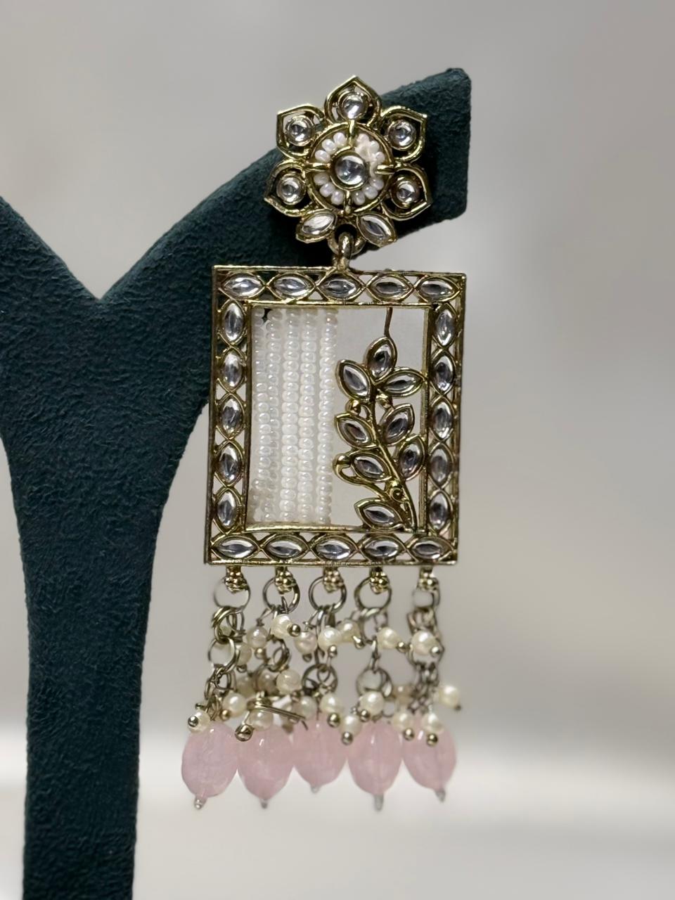 Antique Gold Kundan Pearl Drop Statement Earrings for Women,llb595