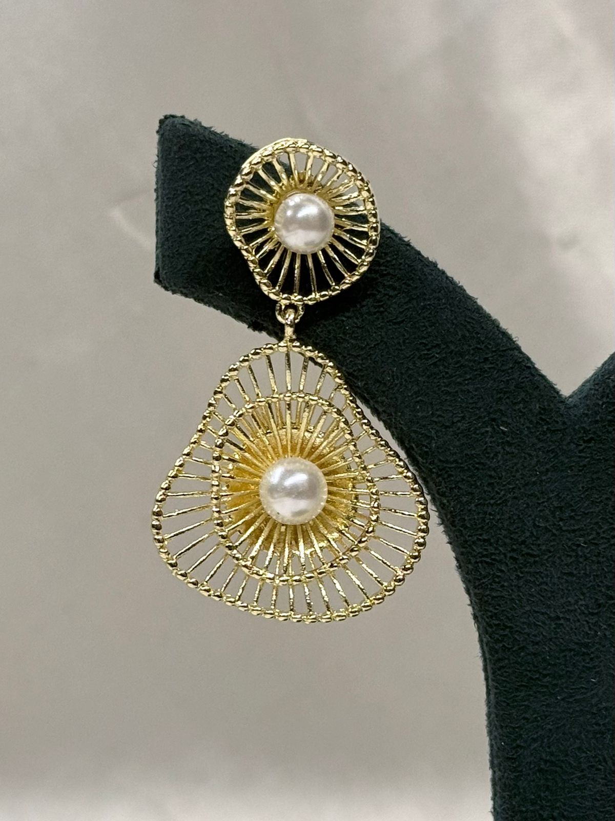 Gold Pearl Filigree Drop Earrings,llb712