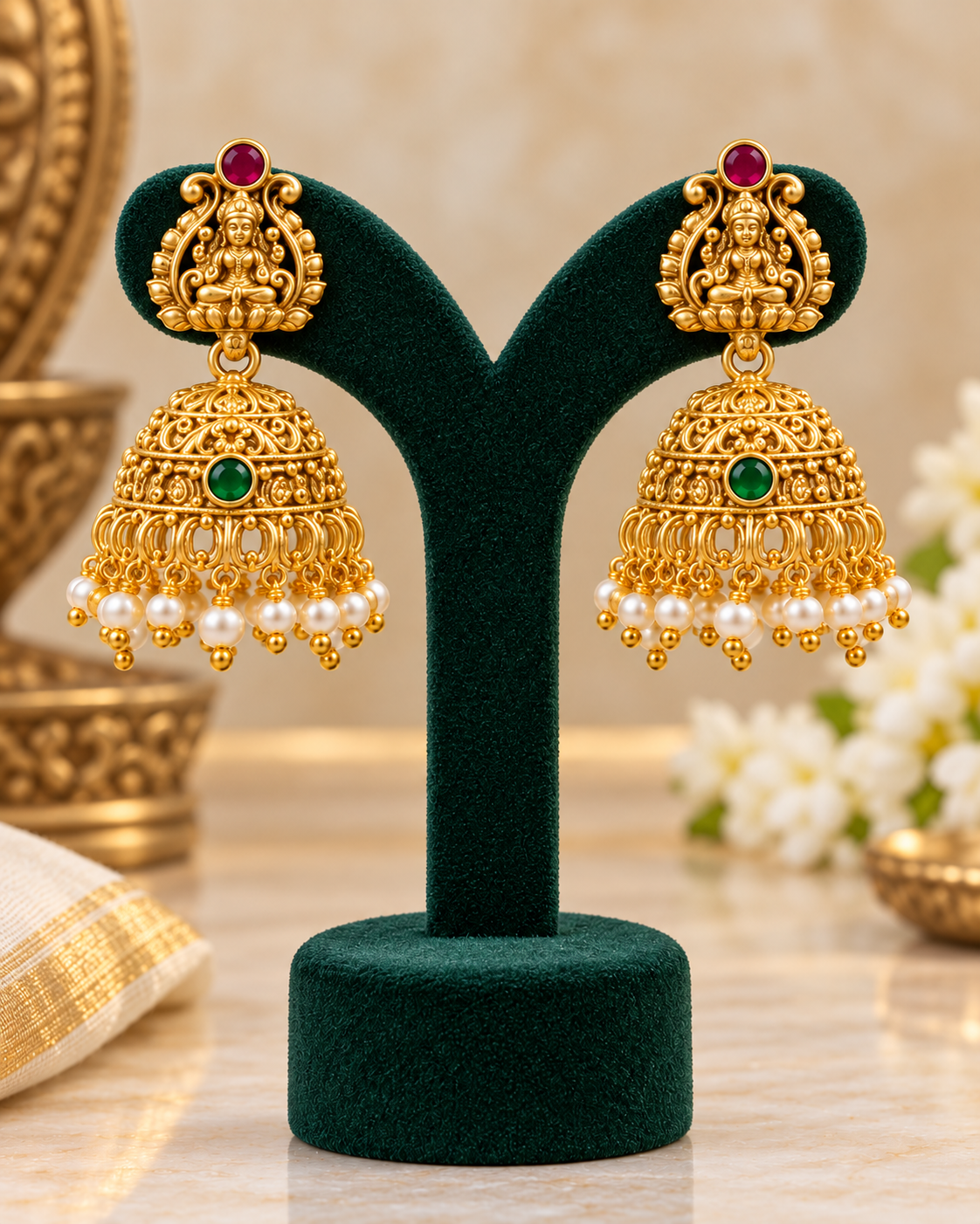 Antique Gold Lakshmi Necklace Set with Pearls| ONK303