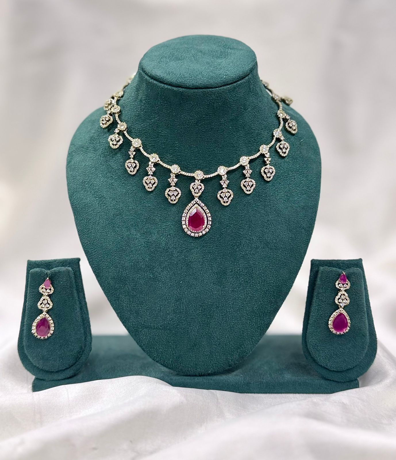 Ruby Drop Diamond Necklace Set | Elegant Bridal Jewellery,llb431