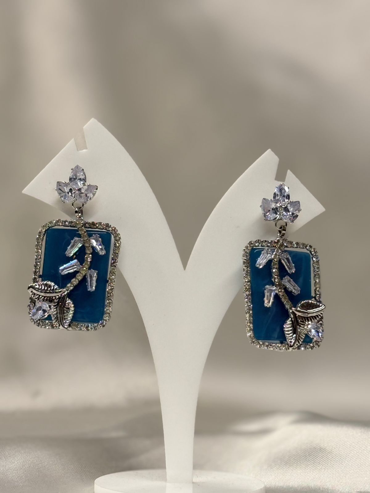 Teal Green Geometric Crystal Drop Earrings for Women,llb649