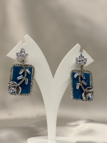 Teal Green Geometric Crystal Drop Earrings for Women,llb649