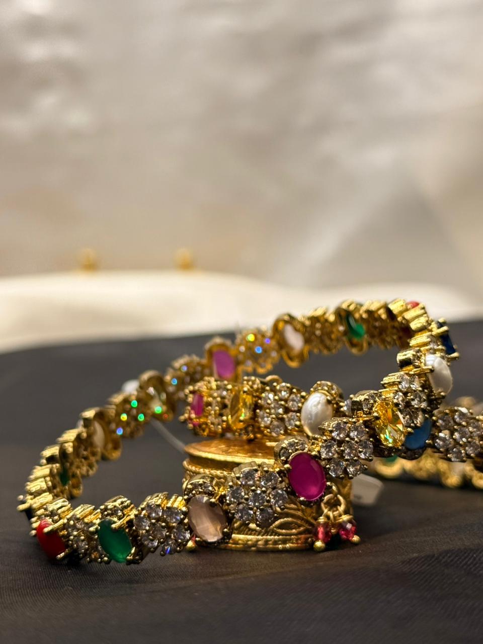 Premium Multi-Stone Gold Bangles,llb406