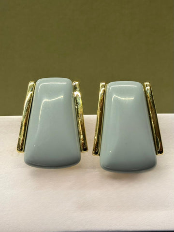 Elegant Pastel Grey & Gold Statement Earrings,llb421