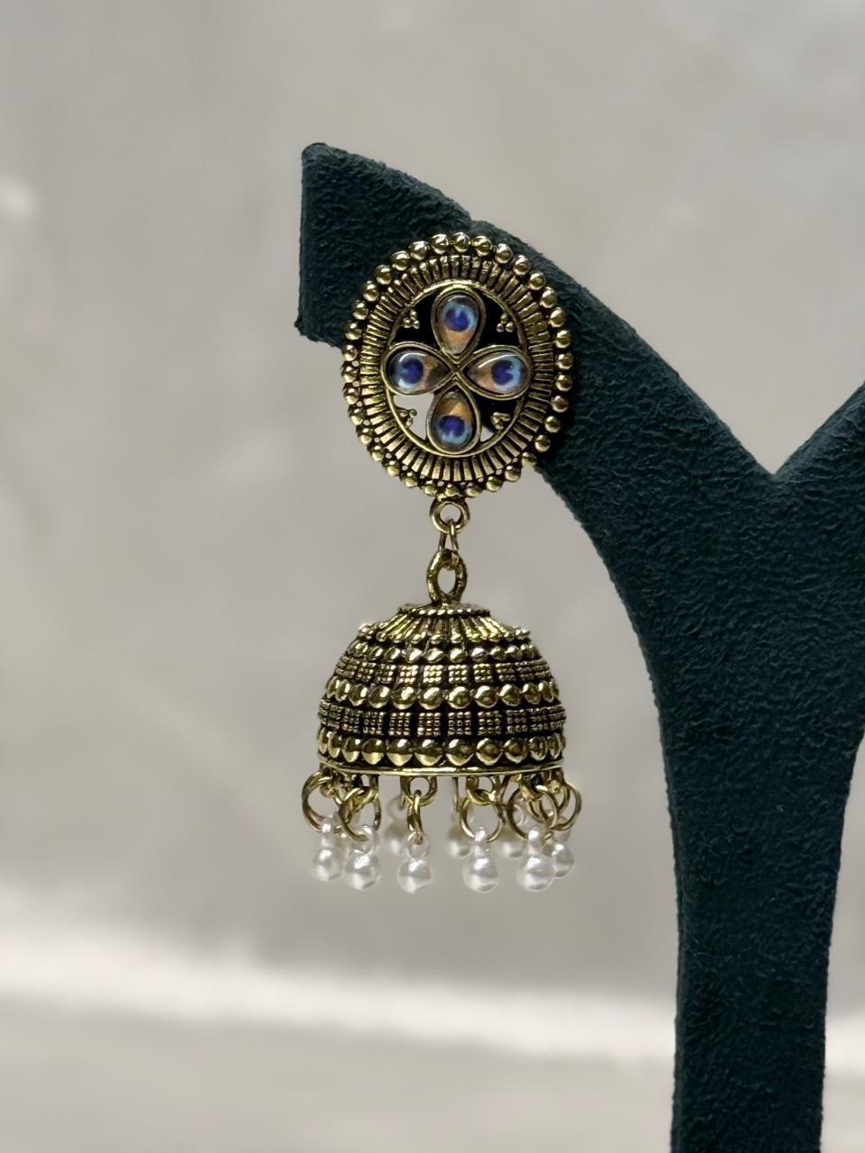 Gold Plated Traditional Jhumka Earrings with Pearl Drops,llb603