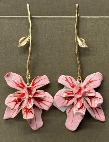 Pink & Red Floral Drop Earrings for Women,llb420