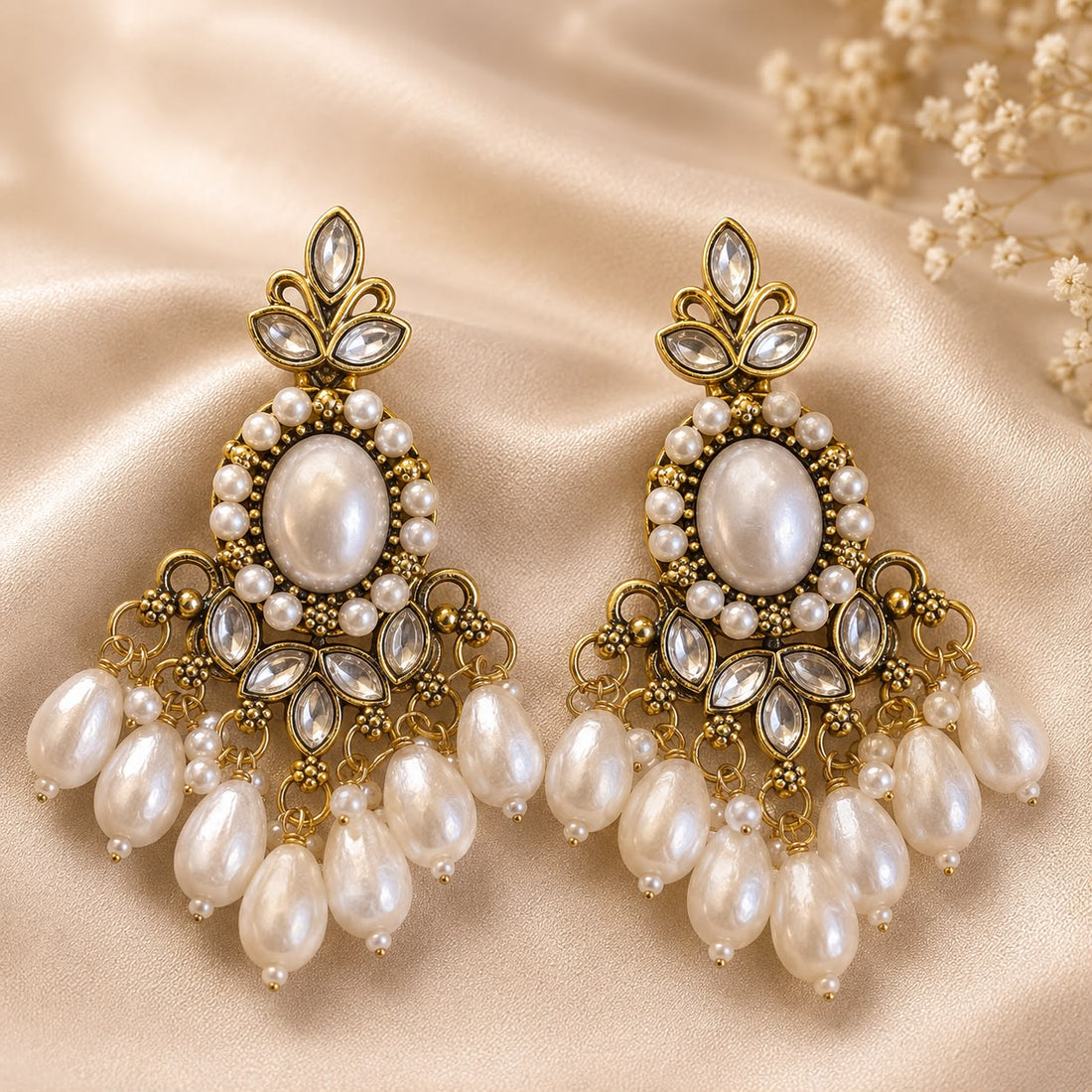 Kundan Pearl Drop Chandbali Earrings | LLB0160