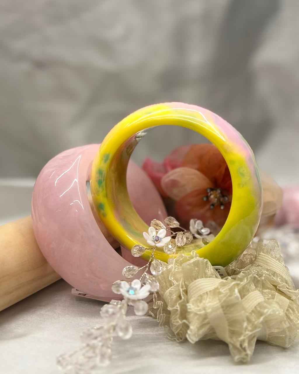 Pastel Statement Bangles with Floral & Crystal Accessories,llb314