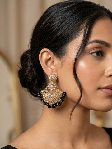 Black Bead Chandbali Earrings | llb0115