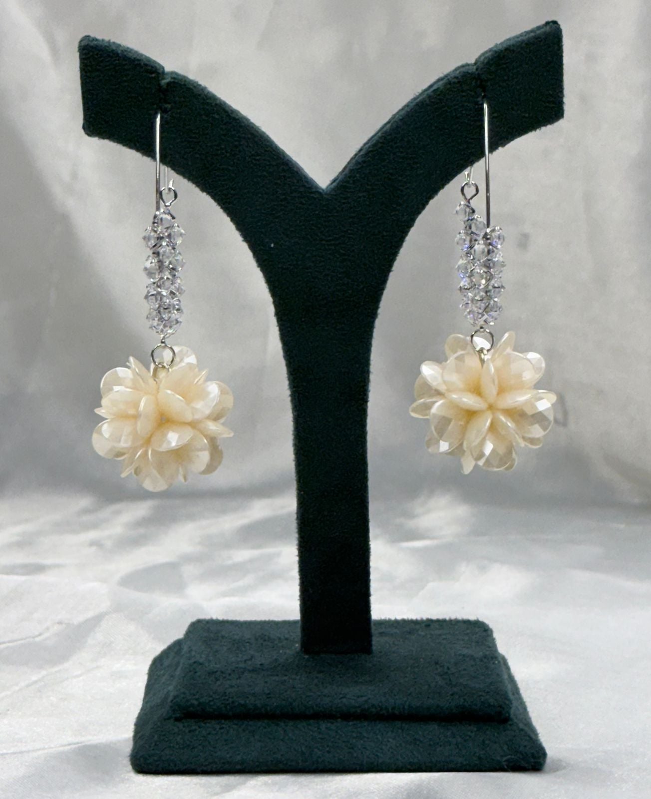 Crystal Hoop Earrings with Floral Drop Charm ,llb557