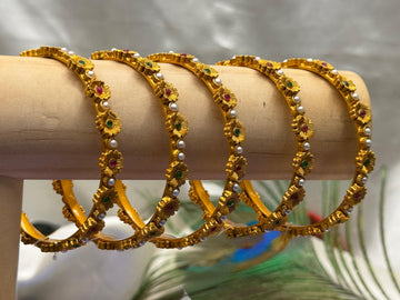 Traditional Gold-Finish Pearl Kada,llb402