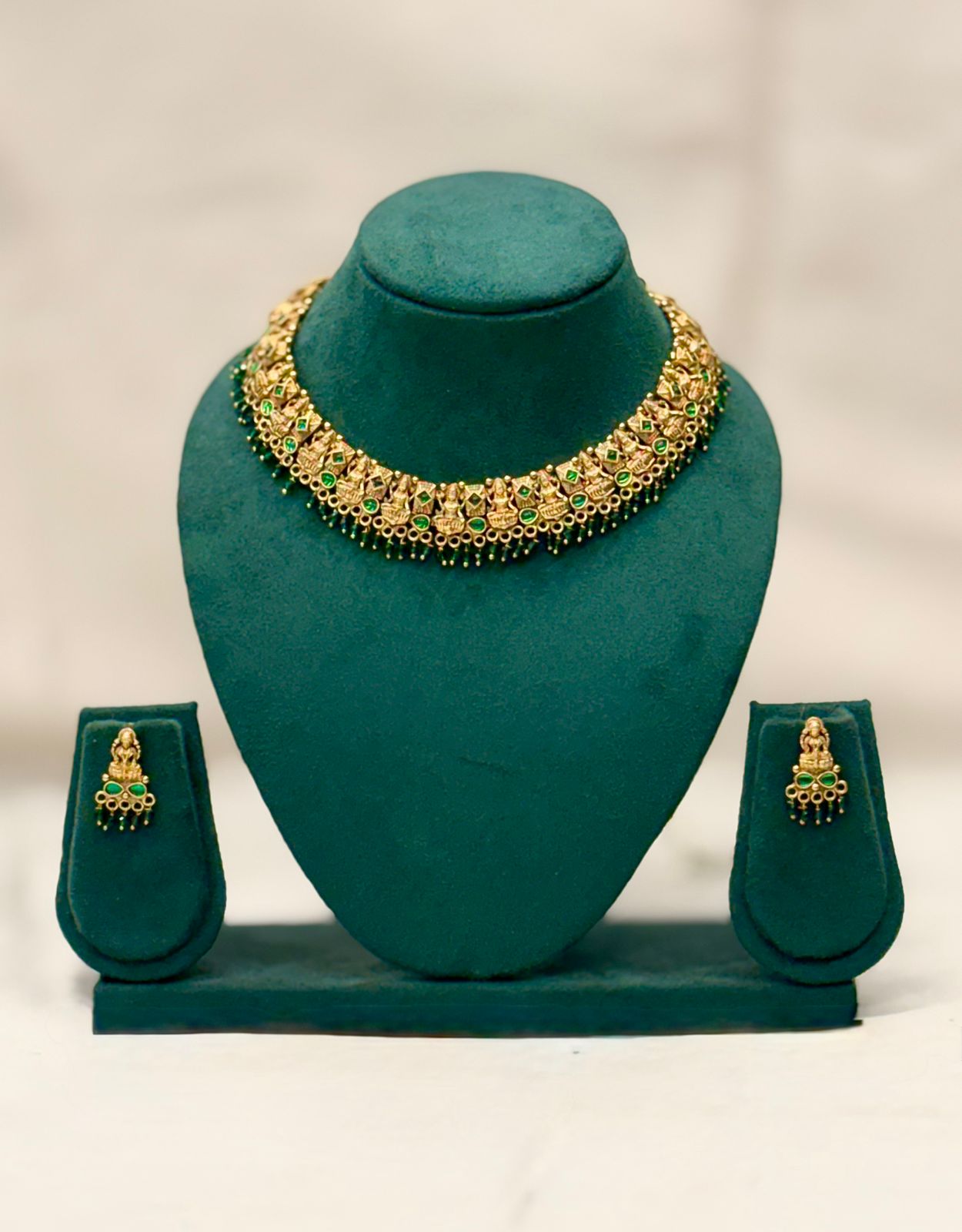 Antique Gold Lakshmi Temple Necklace Set with Earrings | OL05