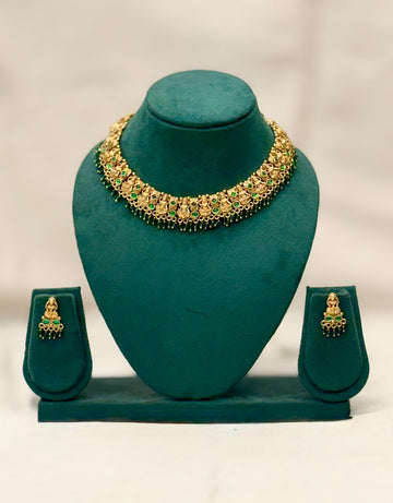 Antique Gold Lakshmi Temple Necklace Set with Earrings | OL05