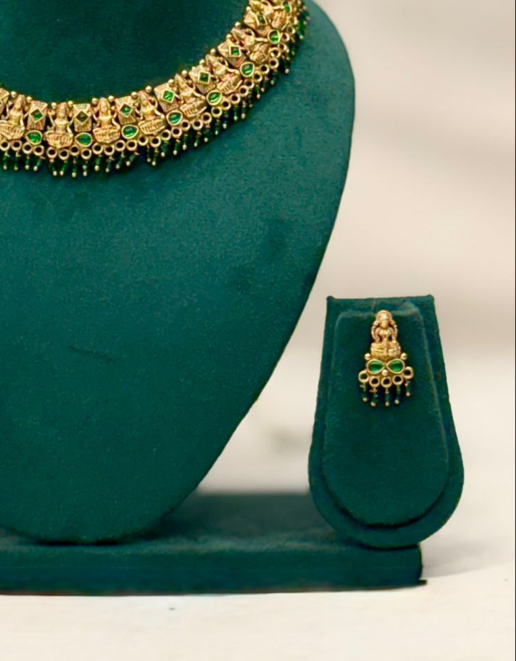 Antique Gold Lakshmi Temple Necklace Set with Earrings | OL05