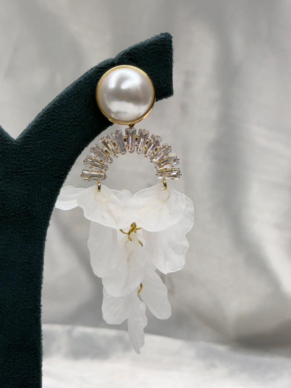 Pearl Stud Floral Drop Earrings with Crystal Detailing,llb555