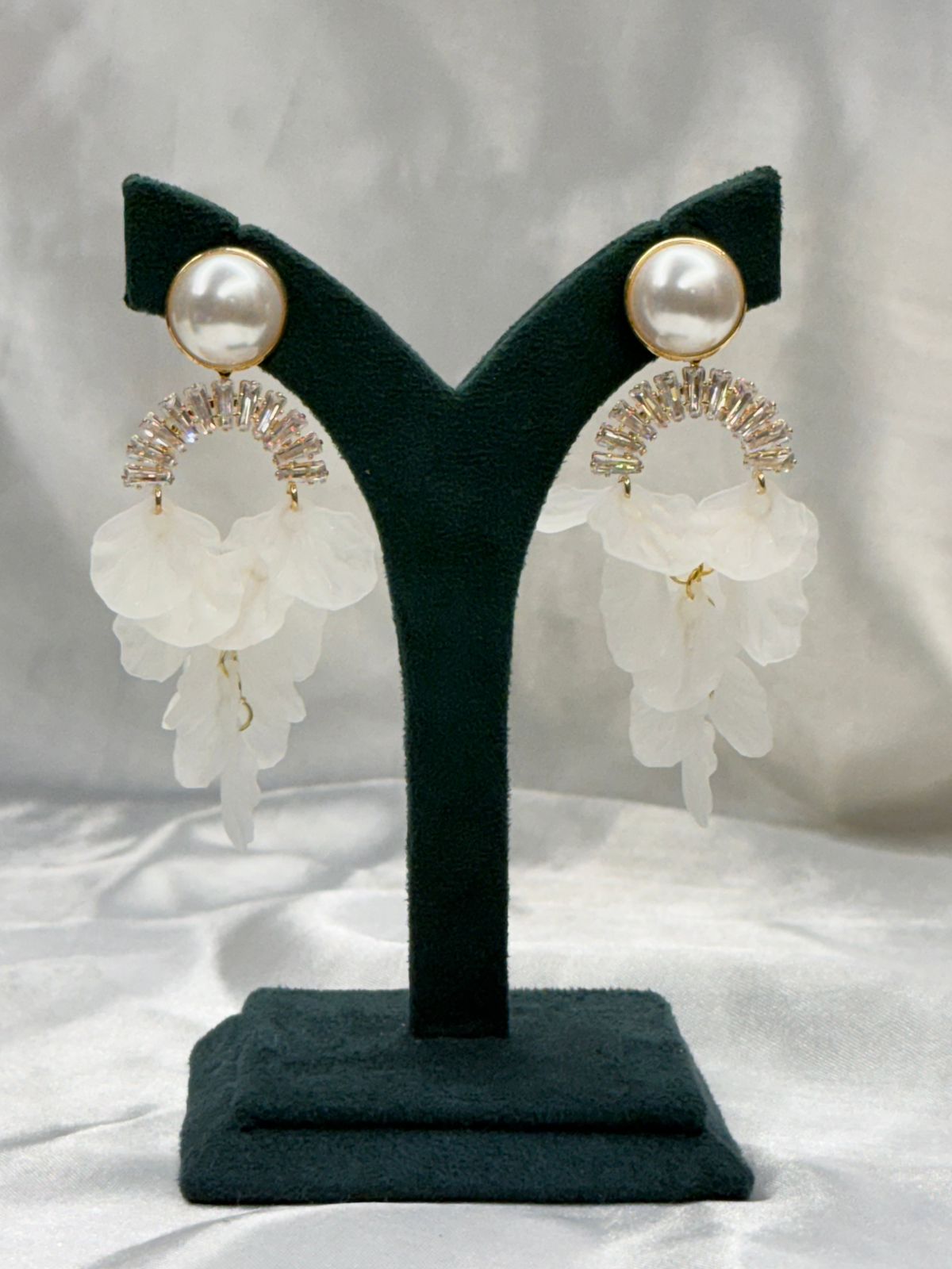 Pearl Stud Floral Drop Earrings with Crystal Detailing,llb555